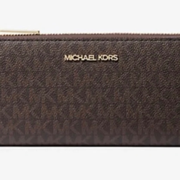 Michael Kors Handbags - Brand New Michael Kors Quarter Zip Brown Logo Wallet